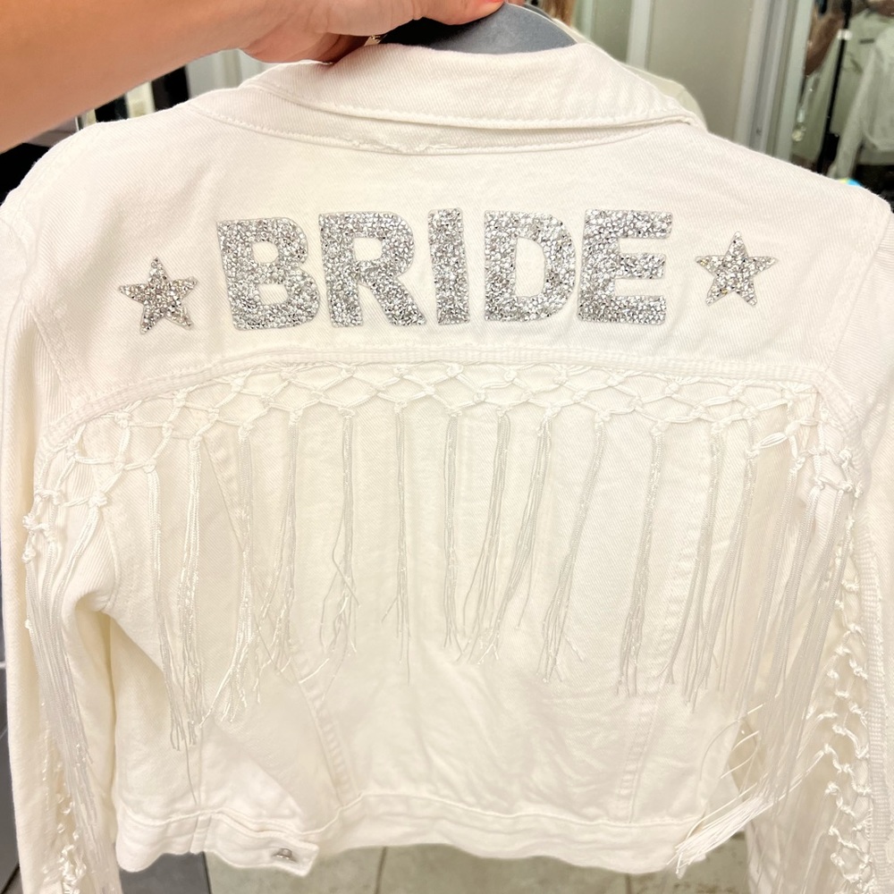Bride Tassel White Jean Jacket by Wedding Favorites
